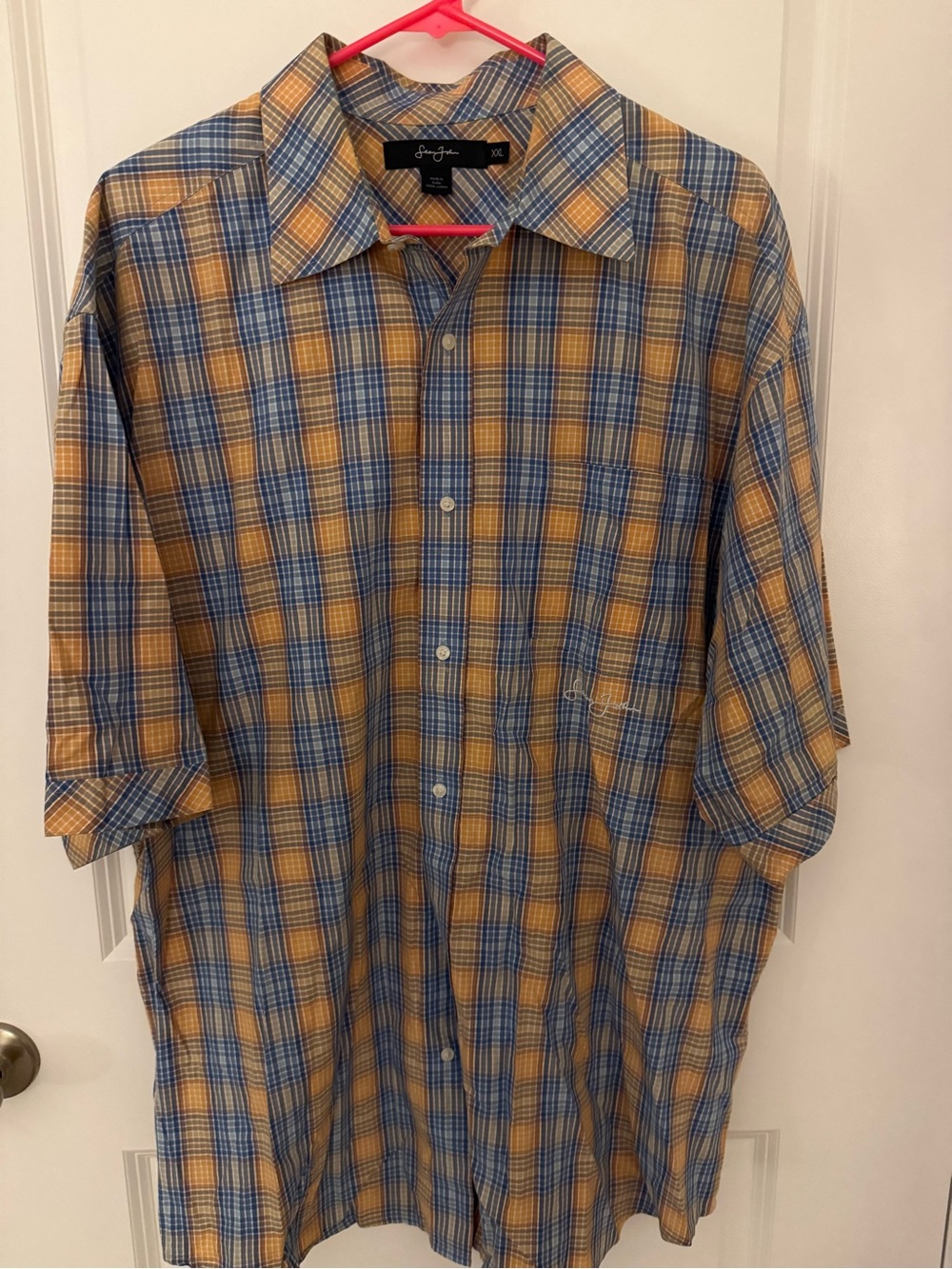Sean John Yellow and Blue Plaid Short-Sleeve Button-Down Shirt